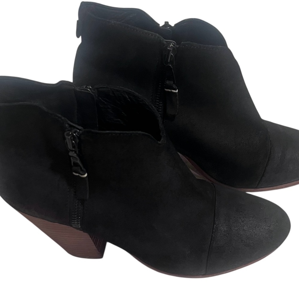 RAG & BONE Margot Waxed Suede Zip Booties – Black Ankle Boots Block Heel - Picture 2 of 11